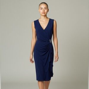 Ralph Lauren sleeveless pull over dress V-neck cinch waist with crystal jewel
